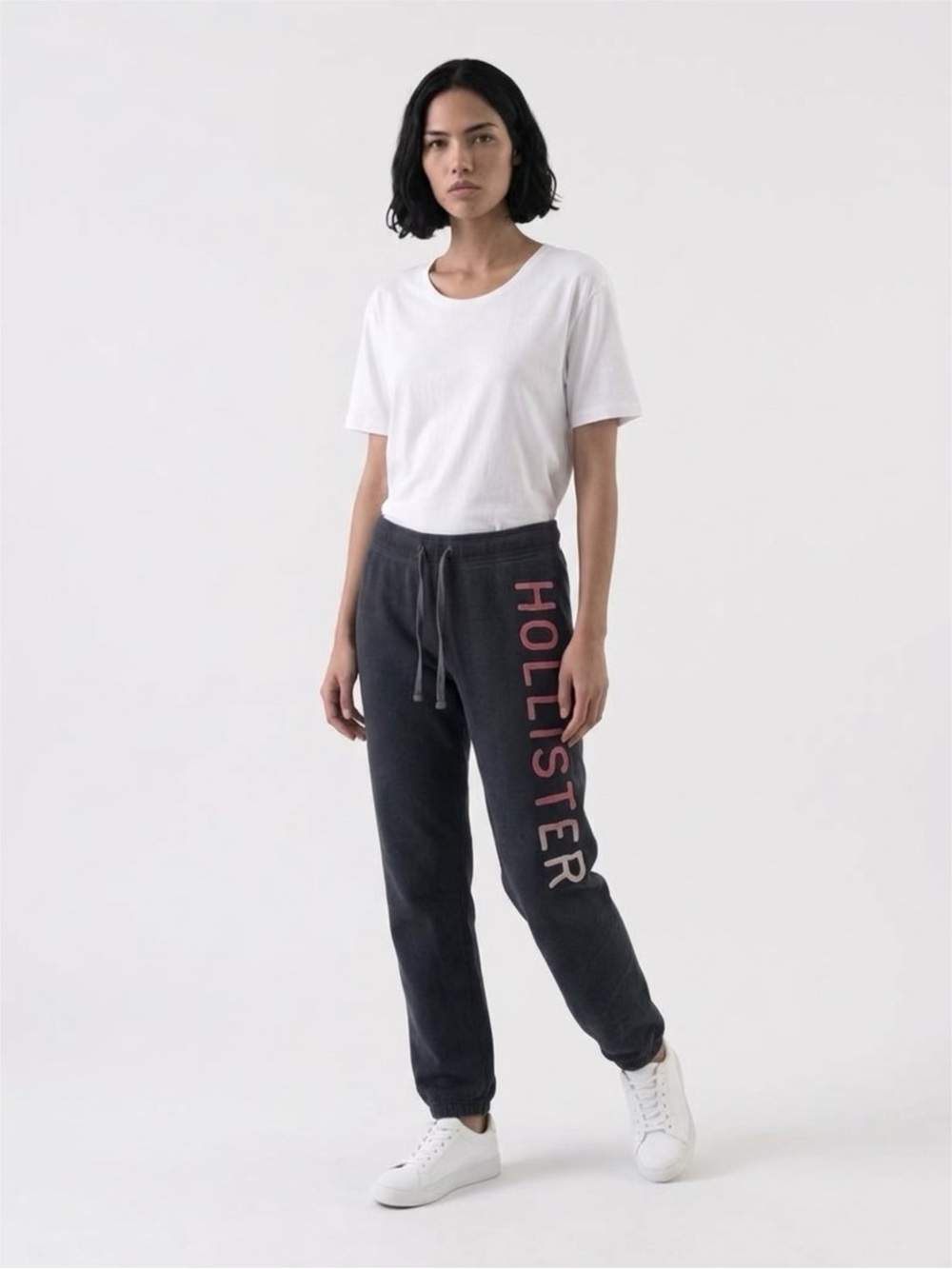 Hollister Black Joggers with Pink Side Logo